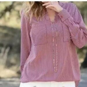 CAbi Franklin Red White Blue Striped Pullover Blouse Shirt Top Size S Style 5335